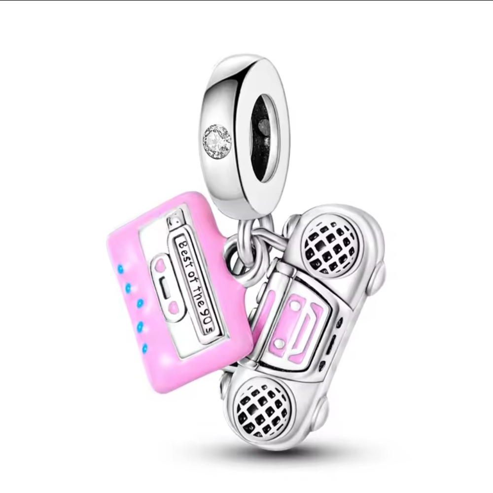 Pink Cassette and Boombox Charm